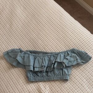 CUTE Ruffled Off-Shoulder Top in Blue XS